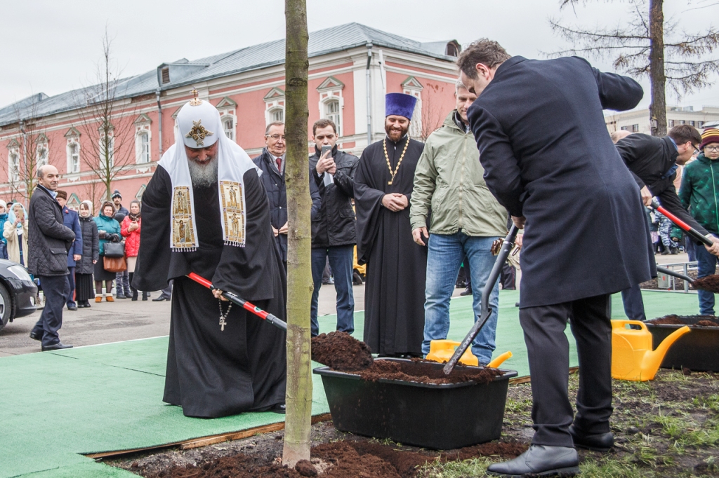 Патриарх Кирилл принял участие в посадке деревьев главной липовой аллеи Донского монастыря - фото 1